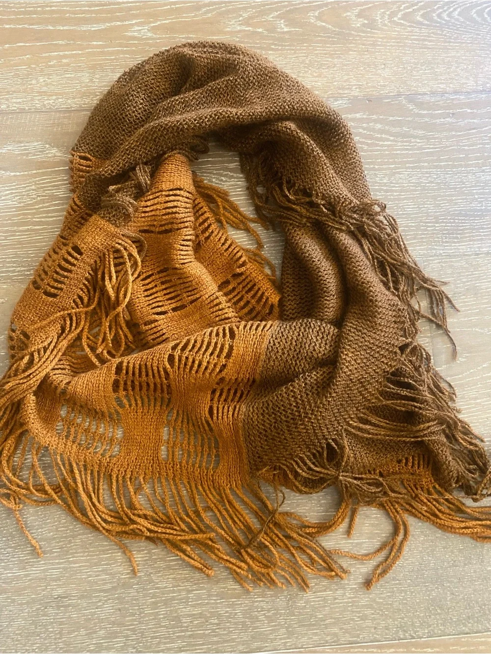 Anthropologie Knot Crochet Color Block Brown Woven Fringe Infinity Scarf Fall